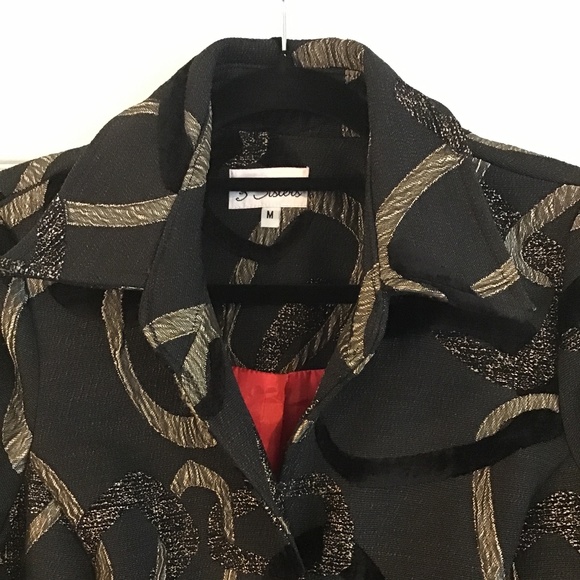 Fabulous 3/4 length black/dark gold brocade textured coat size M - Picture 2 of 9